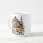 Wintertime Merry Christmas Country Cottage コーヒーマグカップ (正面左)