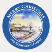 Winteryレーン水彩風景絵画の円 ラウンドシール (正面)