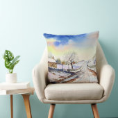 Winteryレーン水彩風景絵画ズ クッション (椅子)