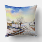 Winteryレーン水彩風景絵画ズ クッション (裏面)