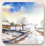 Winteryレーン水彩風景絵画ズ コースター<br><div class="desc">私の水の色を基に絵画、冬の美し絵画いイギリスの田舎の風景の雪に覆われた。Zazzleでカスタマイズ可能な独自の文字を使用してパーソナライズされたデザイン。一致するアイテムのストアをチェック!</div>