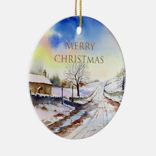 Winteryレーン水彩風景絵画ズ セラミックオーナメント (右)