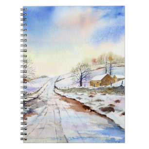 Winteryレーン水彩風景絵画ズ ノートブック