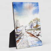 Winteryレーン水彩風景絵画ズ フォトプラーク (側面)