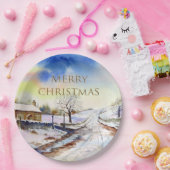 Winteryレーン水彩風景絵画ズ ペーパープレート (パーティー)