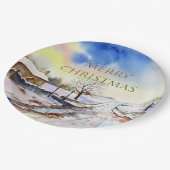 Winteryレーン水彩風景絵画ズ ペーパープレート (アングル)