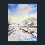 Winteryレーン水彩風景絵画ズ ポストカード<br><div class="desc">私の水の色を基に絵画、冬の美し絵画いイギリスの田舎の風景の雪に覆われた。Zazzleでカスタマイズ可能な独自の文字を使用してパーソナライズされたデザイン。一致するアイテムのストアをチェック！</div>