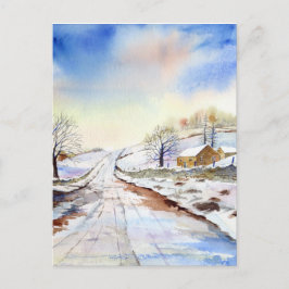 Winteryレーン水彩風景絵画ズ ポストカード