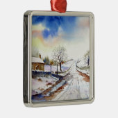 Winteryレーン水彩風景絵画ズ メタルオーナメント (右)