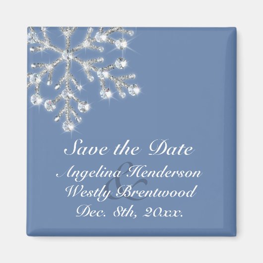 Wintery Crystal Snowflake Save the Date Magnet マグネット (正面)