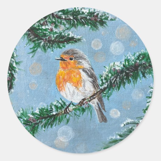 Wintery Robin Christmas Stickers ラウンドシール (正面)