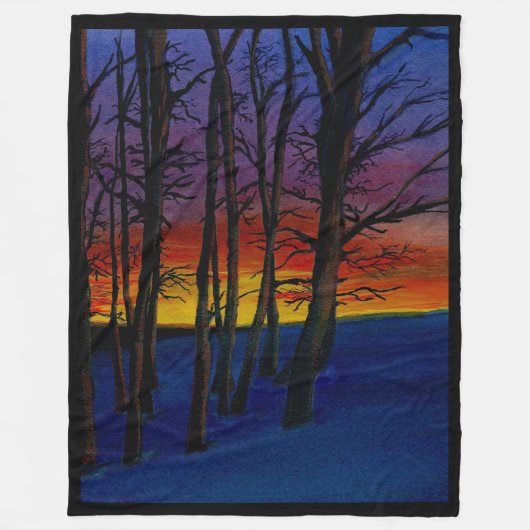 Wintery Woods at Sunset 60x80"large フリースブランケット (正面)