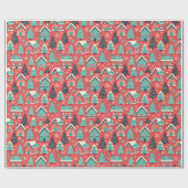 Winterzauber Geschenkpapier: Bunte Häuser rot ラッピングペーパー (フラット)