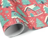 Winterzauber Geschenkpapier: Bunte Häuser rot ラッピングペーパー (ロールコーナー)