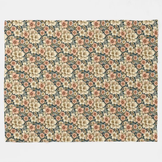 Wintry Floral Azaleas and Rose フリースブランケット (正面(横))