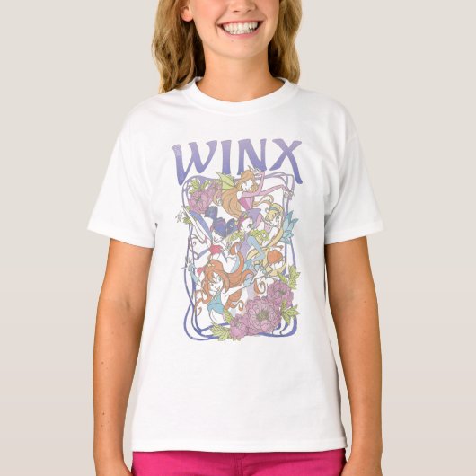 Winxクラブメインキャストフェアリーのポーズ動揺してフローラ Tシャツ (正面)