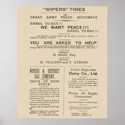 Wipers Times 1917からのファクシミリページ ポスター (正面)