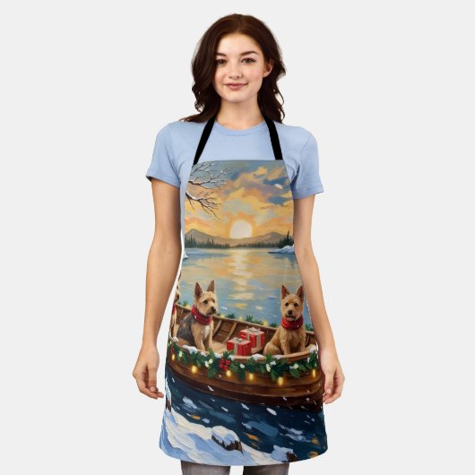 Wire Fox Terrier Christmas Boat Holiday エプロン (着用した状態)