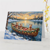 Wire Fox Terrier Christmas Boat Holiday カード (黄色い花)