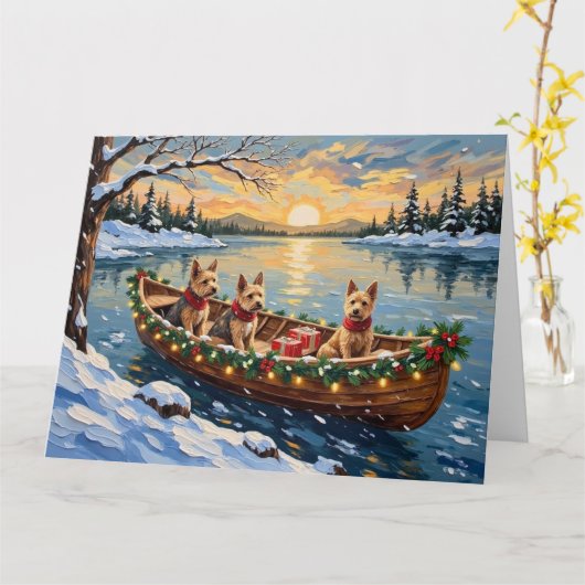 Wire Fox Terrier Christmas Boat Holiday カード (黄色い花)