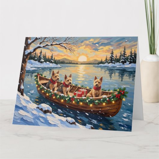 Wire Fox Terrier Christmas Boat Holiday カード (正面)