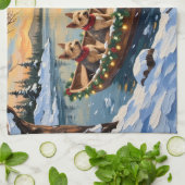 Wire Fox Terrier Christmas Boat Holiday キッチンタオル (折り畳み)