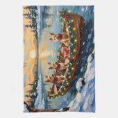 Wire Fox Terrier Christmas Boat Holiday キッチンタオル (縦)