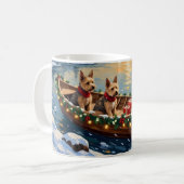 Wire Fox Terrier Christmas Boat Holiday コーヒーマグカップ (正面左)