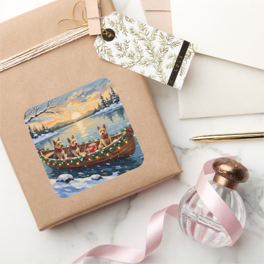Wire Fox Terrier Christmas Boat Holiday スクエアシール (ギフト)