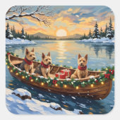 Wire Fox Terrier Christmas Boat Holiday スクエアシール (正面)