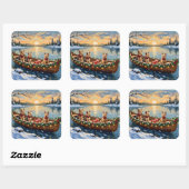 Wire Fox Terrier Christmas Boat Holiday スクエアシール (シート)