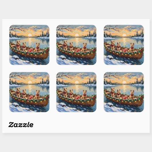 Wire Fox Terrier Christmas Boat Holiday スクエアシール (シート)