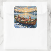 Wire Fox Terrier Christmas Boat Holiday スクエアシール (バッグ)