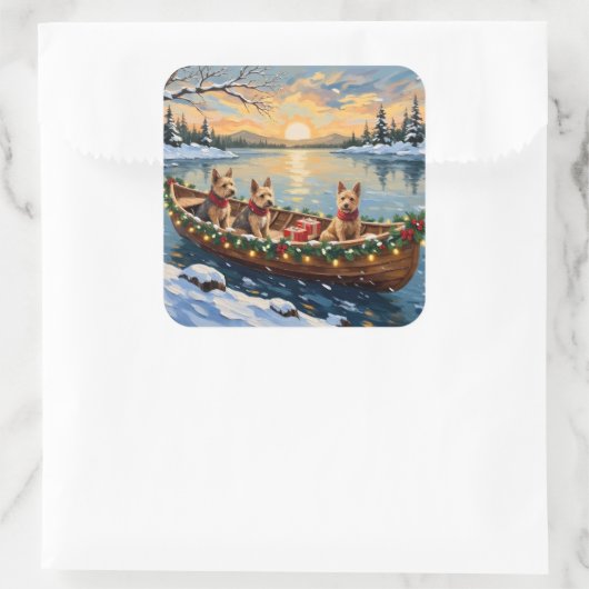 Wire Fox Terrier Christmas Boat Holiday スクエアシール (バッグ)