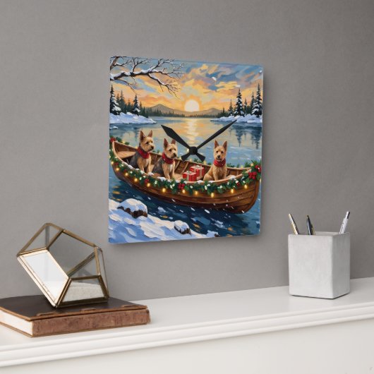 Wire Fox Terrier Christmas Boat Holiday スクエア壁時計 (オフィス)