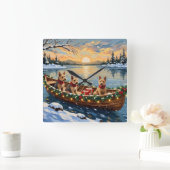 Wire Fox Terrier Christmas Boat Holiday スクエア壁時計 (ホーム)