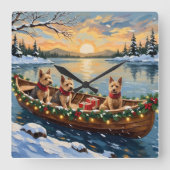 Wire Fox Terrier Christmas Boat Holiday スクエア壁時計 (正面)