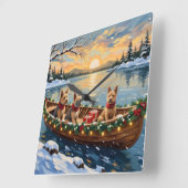 Wire Fox Terrier Christmas Boat Holiday スクエア壁時計 (傾斜)