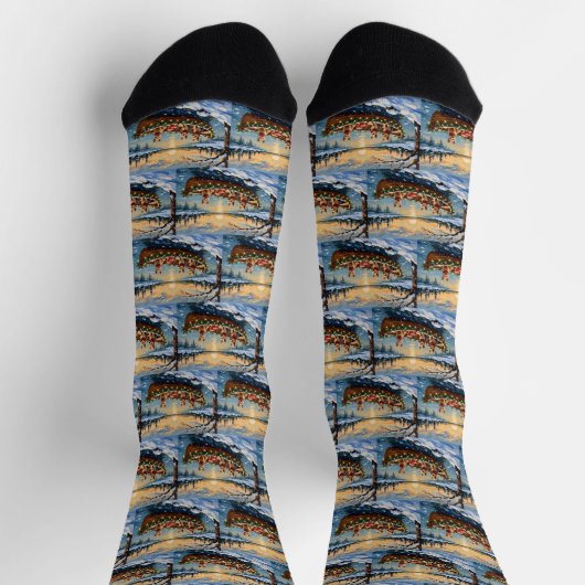 Wire Fox Terrier Christmas Boat Holiday ソックス (上部)