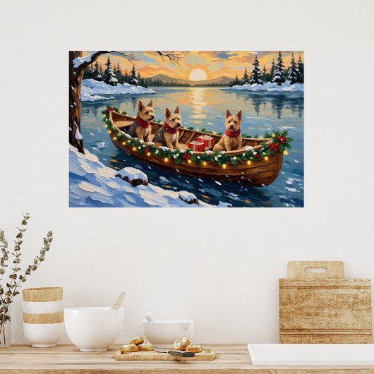 Wire Fox Terrier Christmas Boat Holiday ポスター (キッチン)