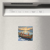 Wire Fox Terrier Christmas Boat Holiday マグネット (インサイチュ (食洗機))