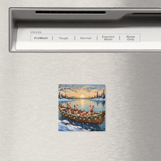 Wire Fox Terrier Christmas Boat Holiday マグネット (インサイチュ (食洗機))