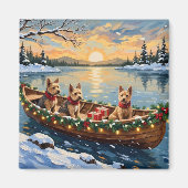Wire Fox Terrier Christmas Boat Holiday マグネット (正面)