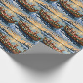 Wire Fox Terrier Christmas Boat Holiday ラッピングペーパー (角)