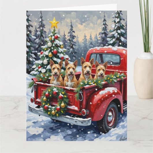 Wire Fox Terrier Christmas Red Truck Holiday Gift カード (正面)