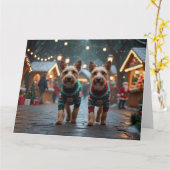 Wire Fox Terrier Dogs Christmas Snow Holiday カード (黄色い花)