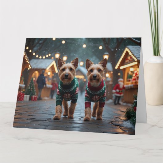 Wire Fox Terrier Dogs Christmas Snow Holiday カード (正面)