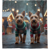 Wire Fox Terrier Dogs Christmas Snow Holiday シャワーカーテン (正面)