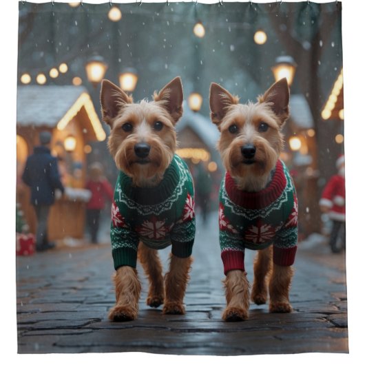 Wire Fox Terrier Dogs Christmas Snow Holiday シャワーカーテン (正面)
