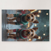 Wire Fox Terrier Dogs Christmas Snow Holiday ジグソーパズル (横)